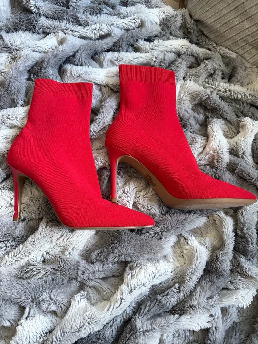 Steve Madden Red Stretch-Knit Pointed High Heel Ankle Boots - Women